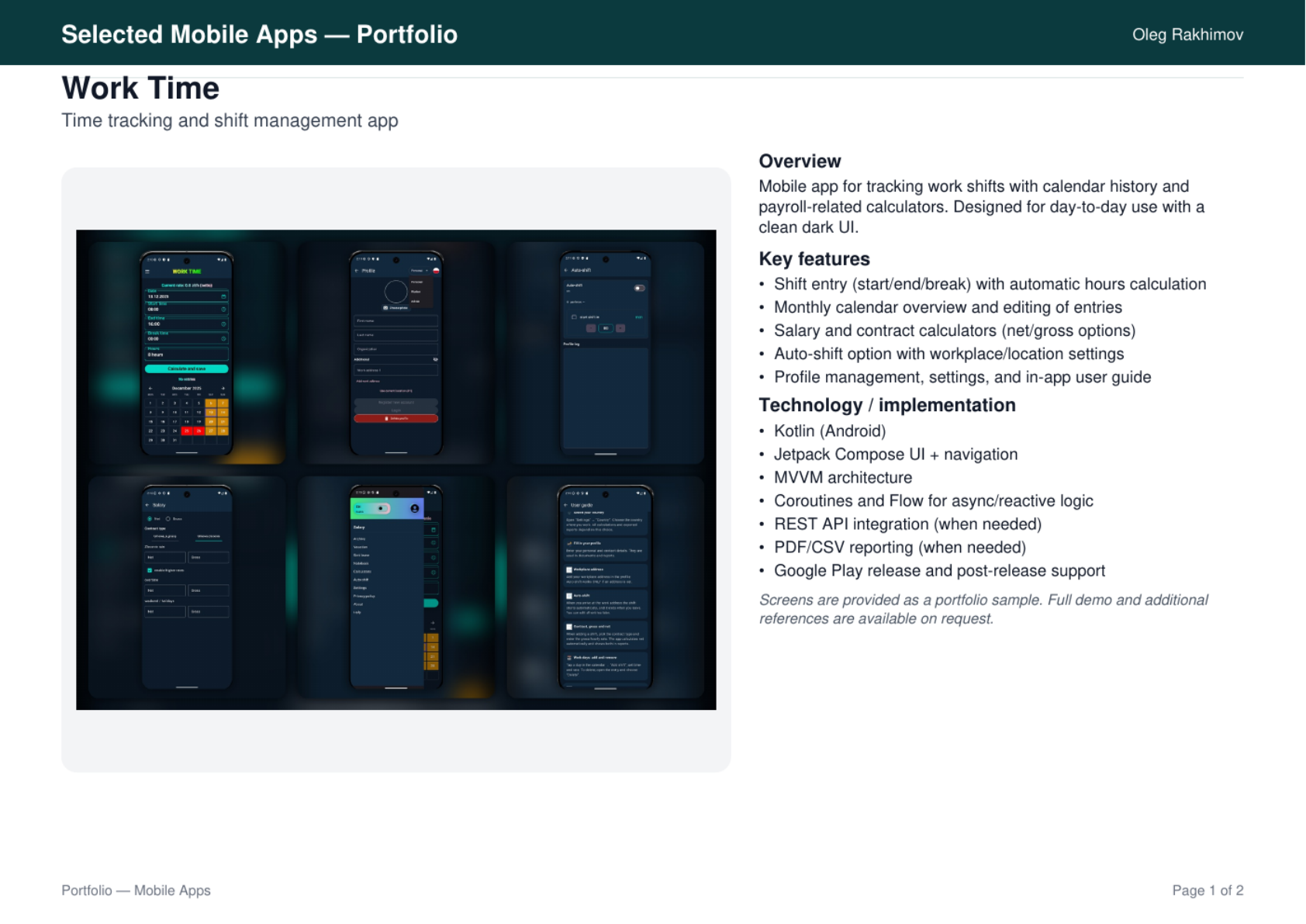 Work Time portfolio page